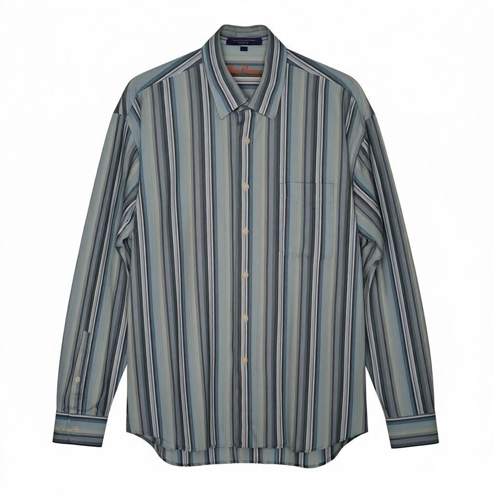 Alan Flusser Striped Button Down Shirt Men's XL Long Sleeve Blue Multi Color